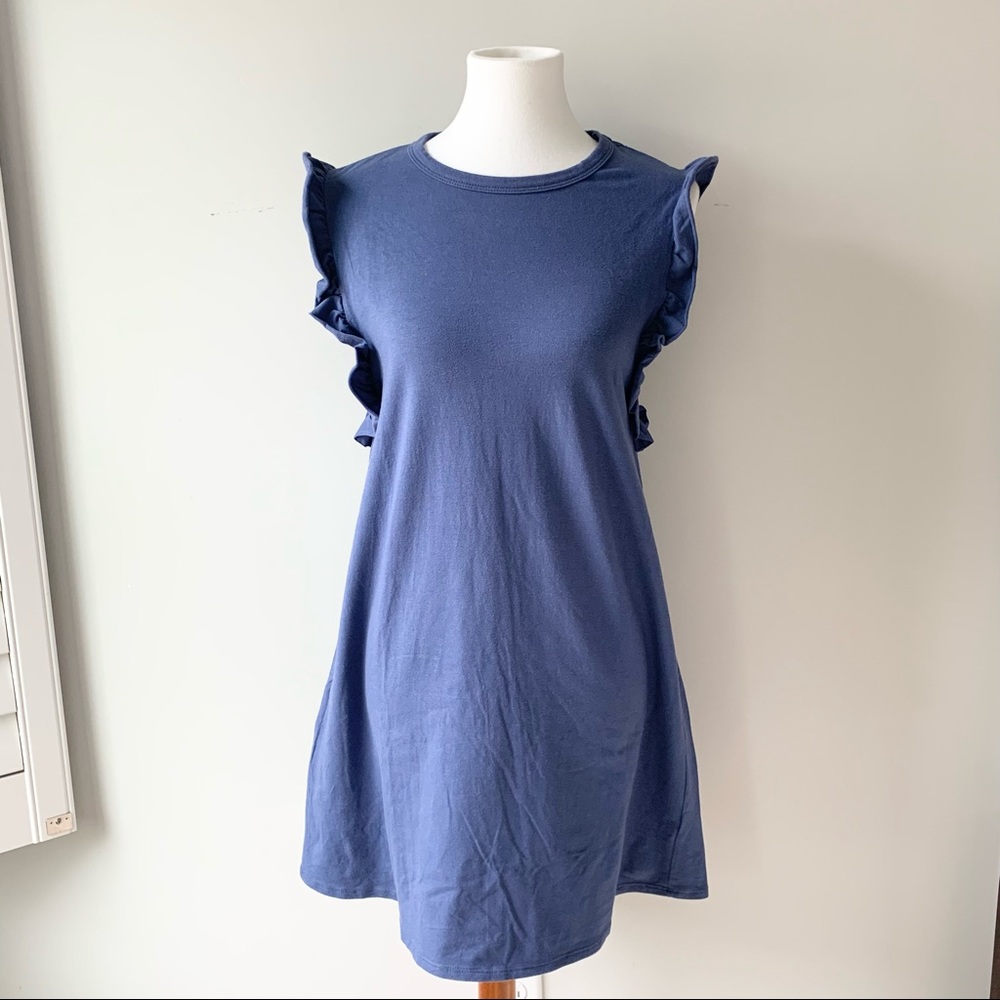 Blue Cotton Ruffle Sleeveless Dress Size Medium